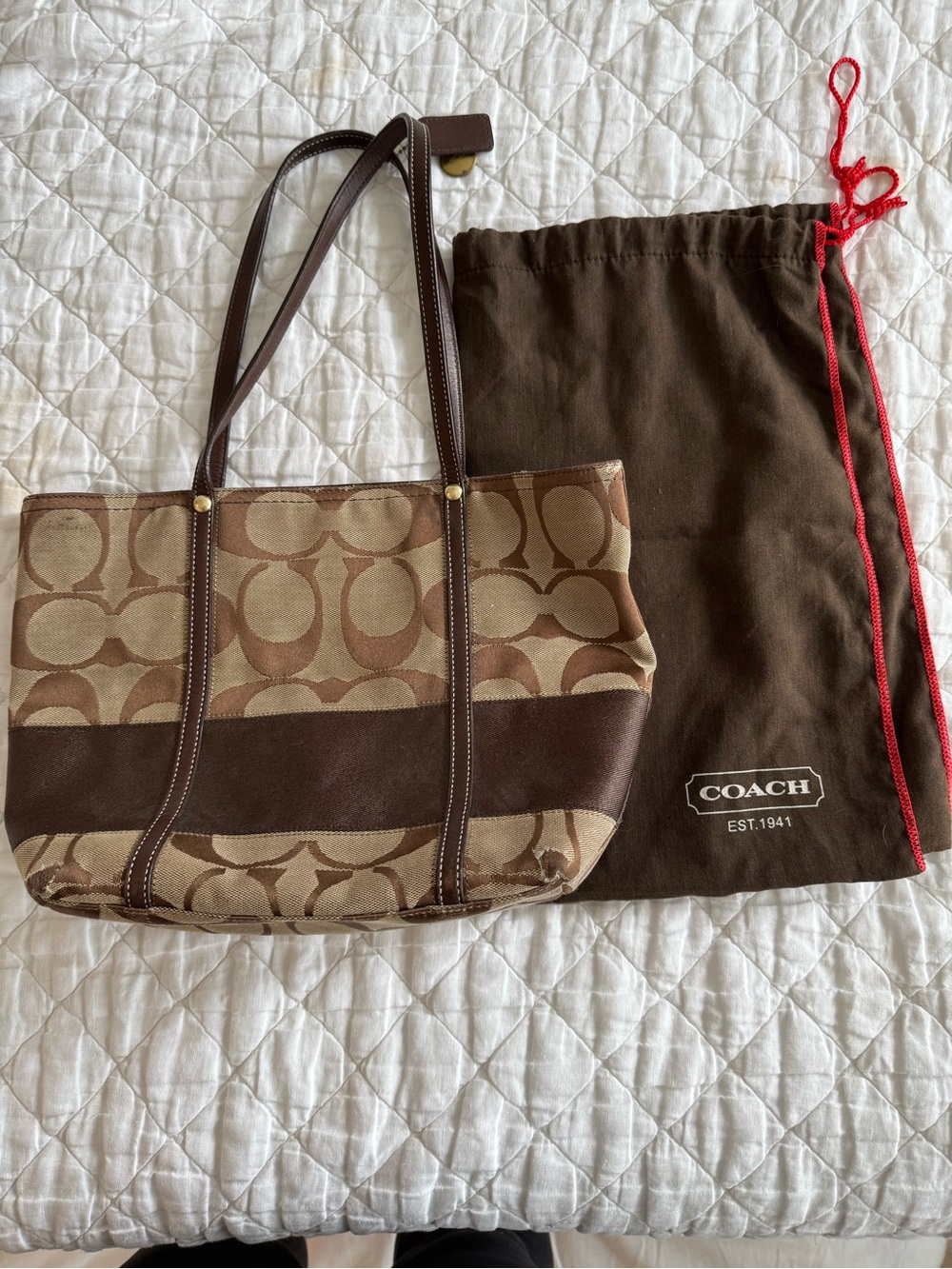 Coach Brown Signature Canvas Tote with Dark Brown Trim